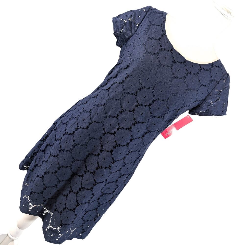 NWT! XHILERATION! NAVY BLUE STRETCH LACE OVER BLUE, BACK GOLD ZIPPER DRESS! SZ M